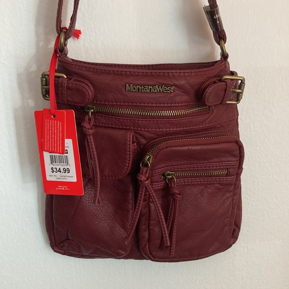 Montana West Maroon Cross Body Zip Up Bag Purse